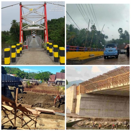 INFRASTRUKTUR UNTUK NEGERI: Tampak Proyek Jembatan Boulevard II dan Jembatan Sosongian di Tumpaan, Minsel (kiri) yang sementara dibangun oleh BPJN Sulut Kementerian PUPR.