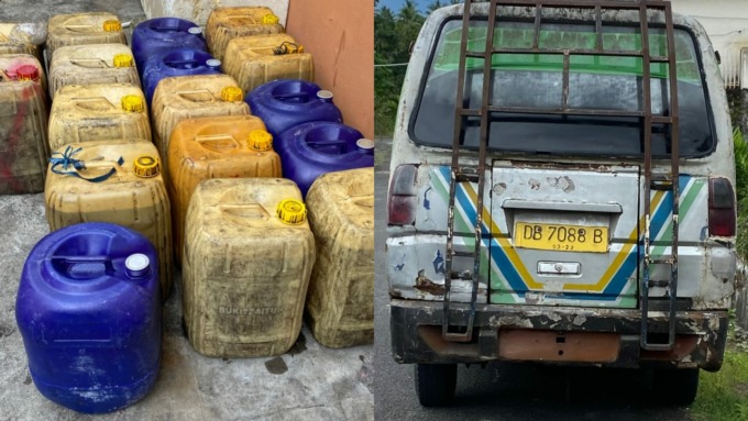 Barang bukti beserta satu armada yang dilakukan oknum mafia solar dalam menjalankan aksinya. (Istimewa)