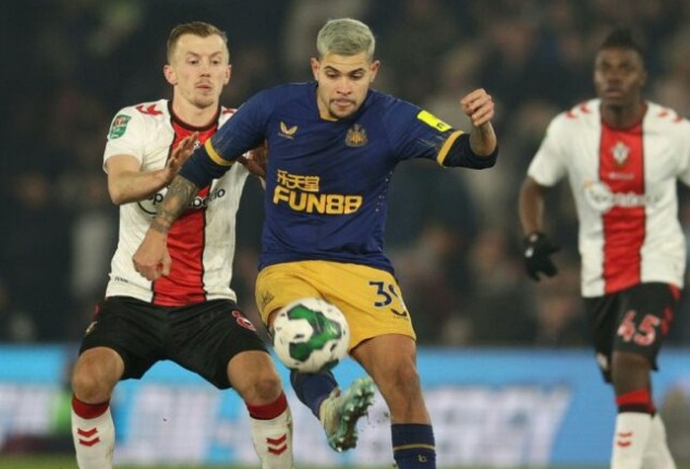 Gelandang Newcastle United Bruno Guimaraes. (Adrian Dennis/AFP)