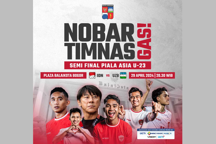 Pemkot Bogor menggelar nobar Timnas Indonesia vs Uzbekistan di Plaza Balai Kota Bogor, Senin (29/4/2024) malam.