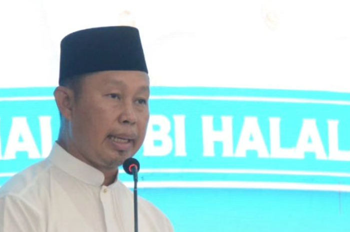 Pj Bupati Bogor Asmawa Tosepu saat menghadiri Halal Bihalal masyarakat Bogor Barat, Sabtu (18/5/2024)