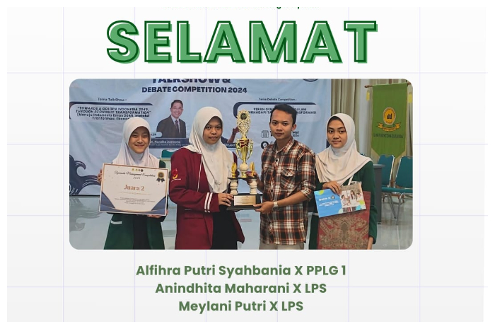Siswi SMK Amaliah 1 dan 2 Ciawi raih juara 2 dalam ajang Djuanda Management Competition (DMC) 2024 yang digelar di Universitas Djuanda Bogor.