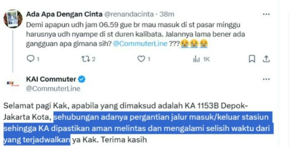 Keluhan penumpang KRL Commuter Line Bogor Jakarta di sosmed X.