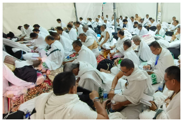 Kondisi jamaah haji asal Bogor di Mina Arah Saudi, yang kini tengah menghadapi cuaca ekstrim.