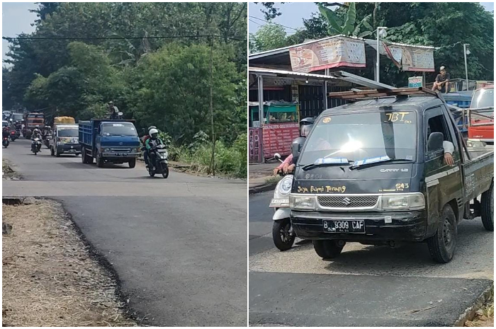 Dinas PUPR Kabupaten Bogor sudah memperbaiki Jalan Bomang yang amblas.