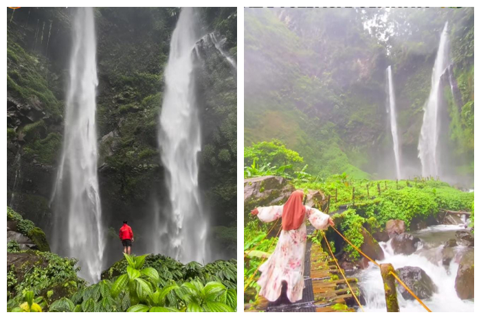 Curug Kembar Lembah Purba yang berlokasi di Jalan Sukamaju, Kecamatan Kadudampit, Kabupaten Sukabumi, Jawa Barat.
