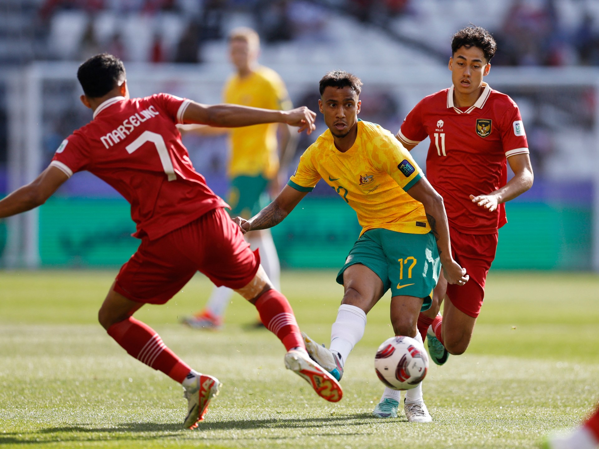 Indonesia saat melawan Australia di babak 16 besar Piala Adia 2023.