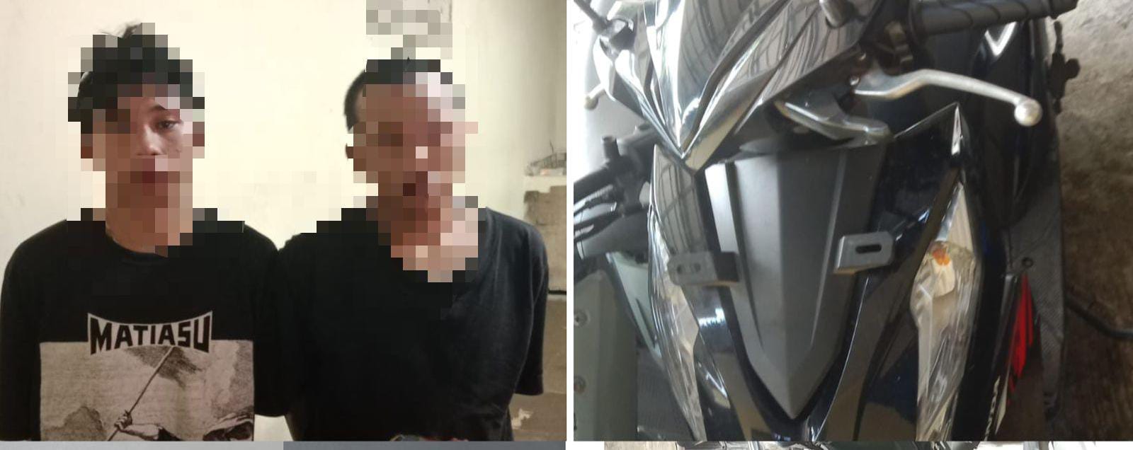 Dua pelaku begal dan perampasan motor pengemudi Ojol diringkus petugas Polsek Cileungsi, Polres Bogor.