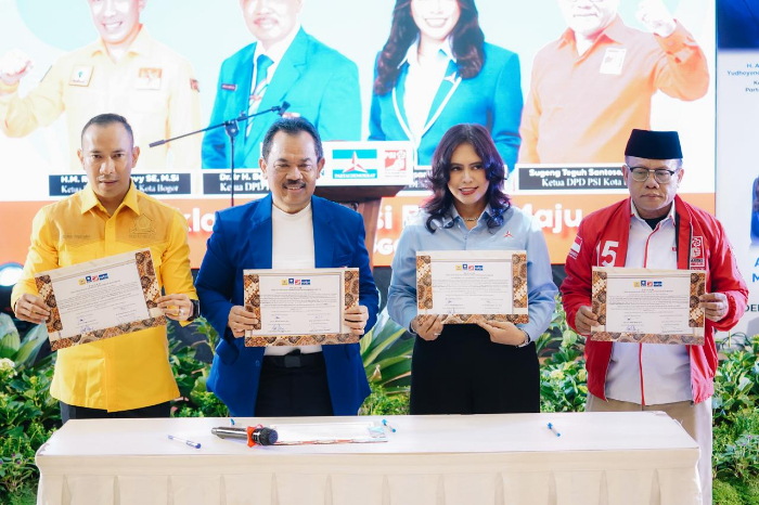 Empat partai yang tergabung dalam Koalisi Bogor Maju. Yakni, PAN, Golkar, Demokrat dan PSI saat melakukan nota kesepahaman.