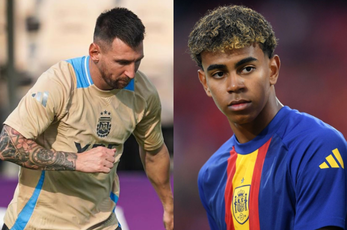 Lionel Messi dan Lamine Yamal.
