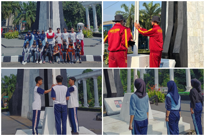 Peserta Penaikan dan Penurunan Bendera Merah Putih pada FMP 2024 sedang melakukan uji coba lapangan di Tugu Kujang.