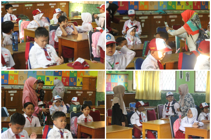 Hari pertama masuk sekolah, orang tua ikut ke dalam kelas untuk mendapatkan bangku agar anak mereka bisa duduk paling depan di SDN Sukadamai 3 Kota Bogor.