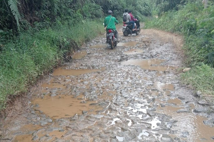 Kondisi jalan di Desa Malasari, Kecamatan Nanggung Kabupaten Bogor