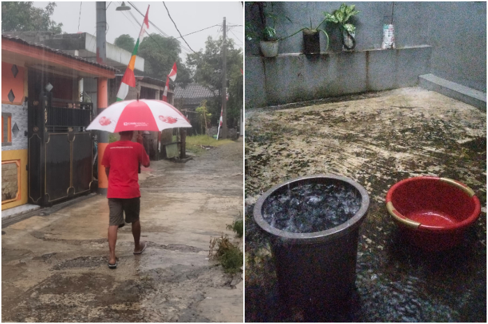 Bogor kembali hujan usai 2 minggu kemarau, ramai-ramai warga menampung air.