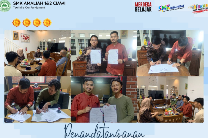 Penandatanganan Kerjasama kerjasamanya SMK Amaliah 1 dan 2 Ciawi dengan berbagai Dunia Usaha dan Dunia Industri (DUDI) pada Jumat (19/7/2024).