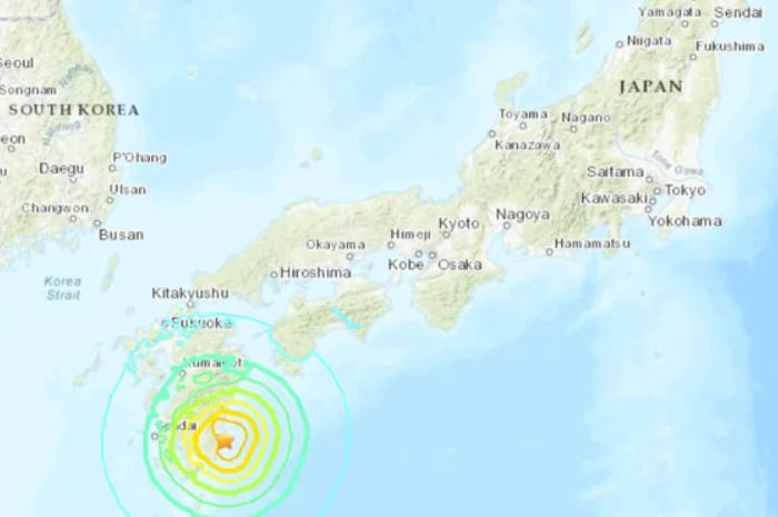 Peta lokasi gempa M7,1 yang mengguncang Jepang Kamis (8/8/2024)