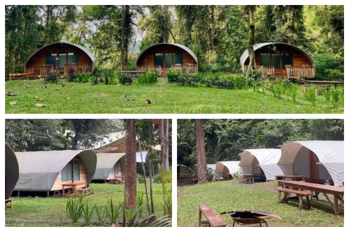 Glamping Lembah Purba yang terletak di Taman Nasional Gunung, Jl. Kadudampit, Gede Pangrango, Kecamatan Kadudampit, Kabupaten Sukabumi, Jawa Barat.