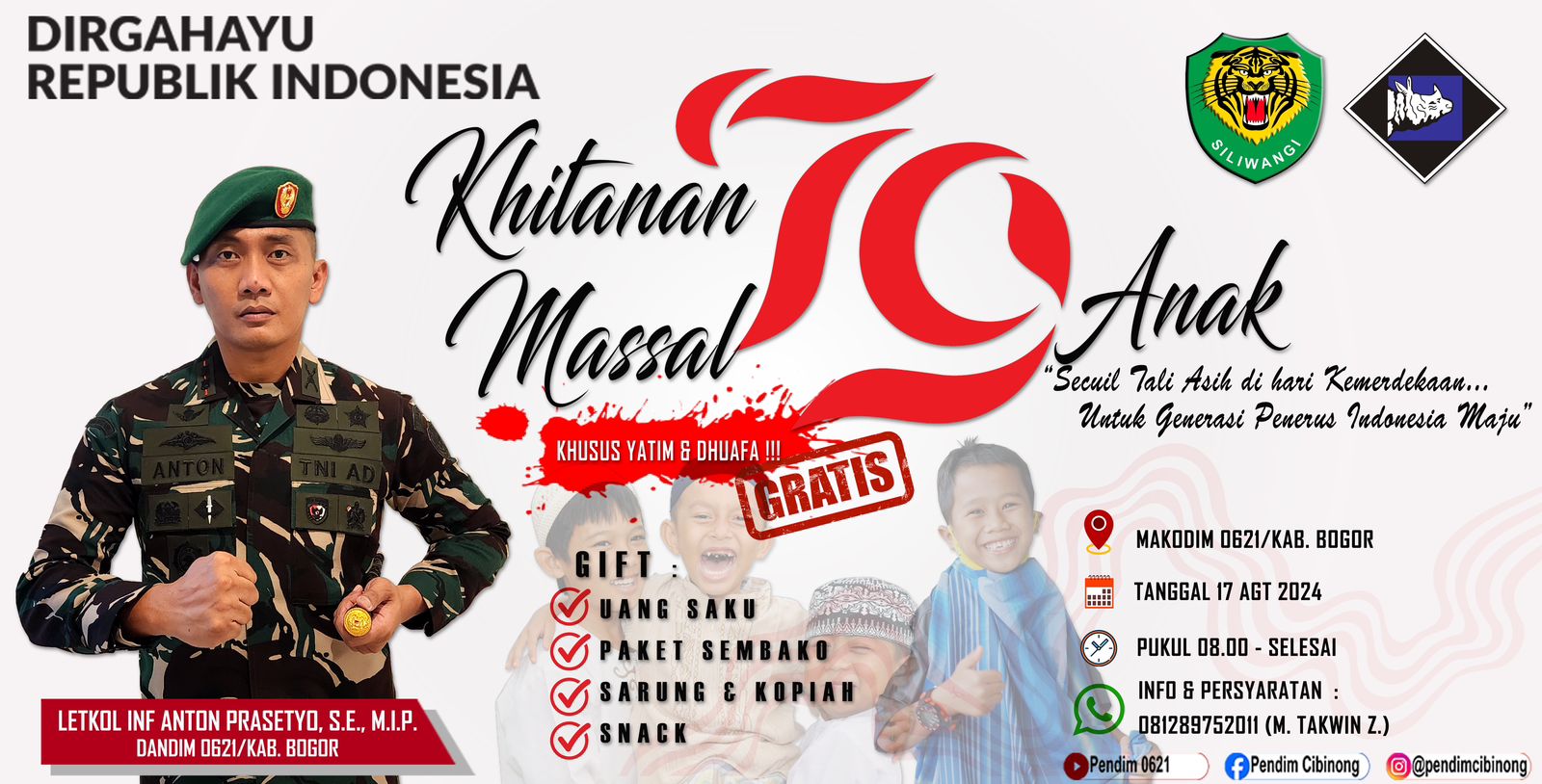 Peringati HUT RI Ke-79, Kodim 0621 Kabupaten Bogor Khitan 79 Yatim dan Dhuafa