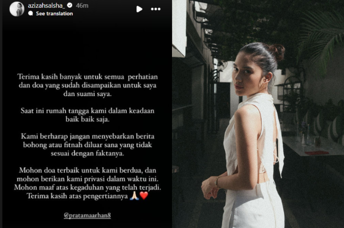 Azizah Salsha Istri Pesepak Bola Pratama Arhan berkomentar di Instagram pribadinya, Rabu (21/8/2024).