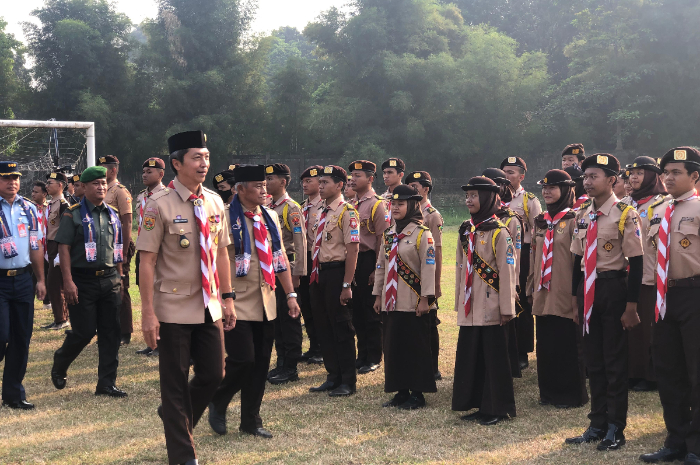 Ketua Kwarcab Gerakan Pramuka Kota Bogor, Dedie A Rachim, pada apel besar hari pramuka ke-63 tingkat Kota Bogor, Rabu (21/8/2024).
