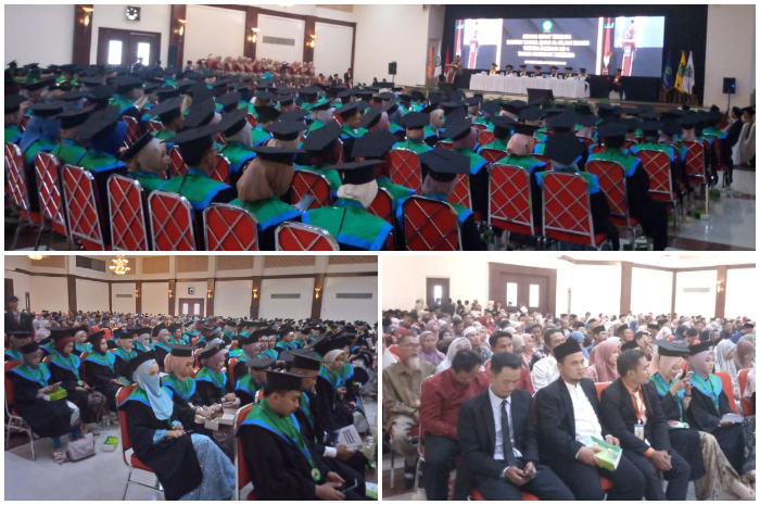 Suasan  prosesi Wisuda ke-4 tahun akademik 2023/2024 IUQI Bogor di Gedung Brajamustika, Jl DR Semeru, Kota Bogor, Rabu (21/8/2024).