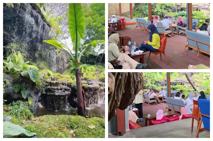 The Waterfall Resto yang terletak di Jl. Cinangka Raya KM 10 No. 60, Serua, Kecamatan Bojongsari, Kota Depok.