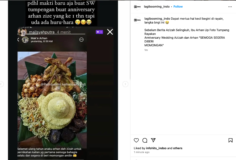 Unggahan diduga ibu Pratama Arhan soal ulang tahun pernikahan anaknya dengan Azizah Salsha.