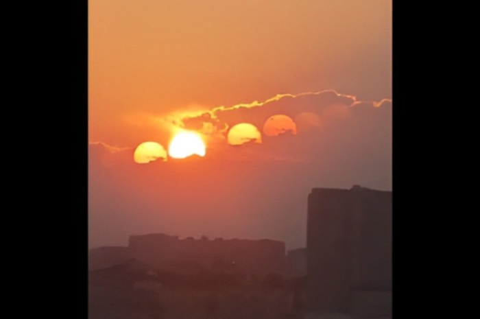 Penampakan tujuh matahari di langit Tiongkok.
