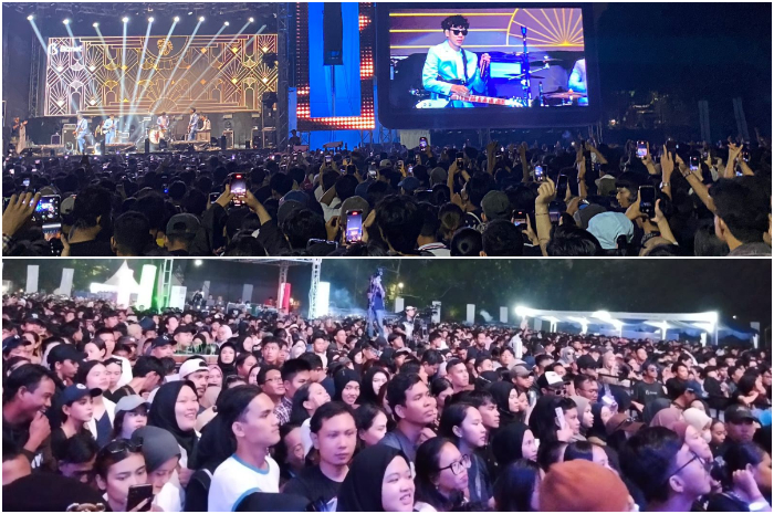 Ribuan warga sedang menikmati penampilan band ternama The Changcuters di Gor Pajajaran Kota Bogor.