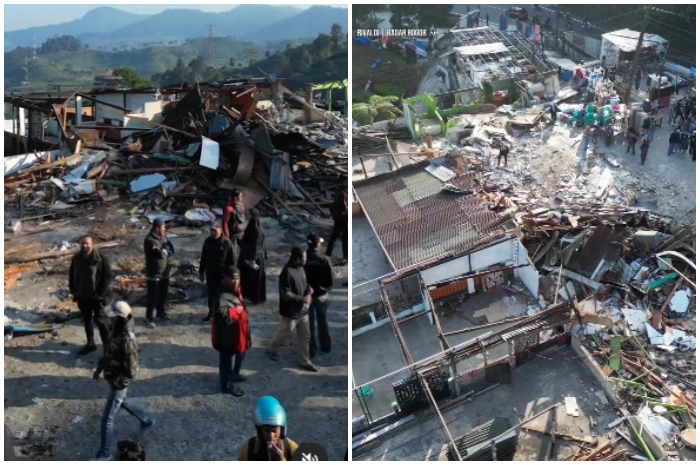 Suasana pembongkaran bangunan liar di Kawasan Puncak Bogor Senin (26/8/2024).