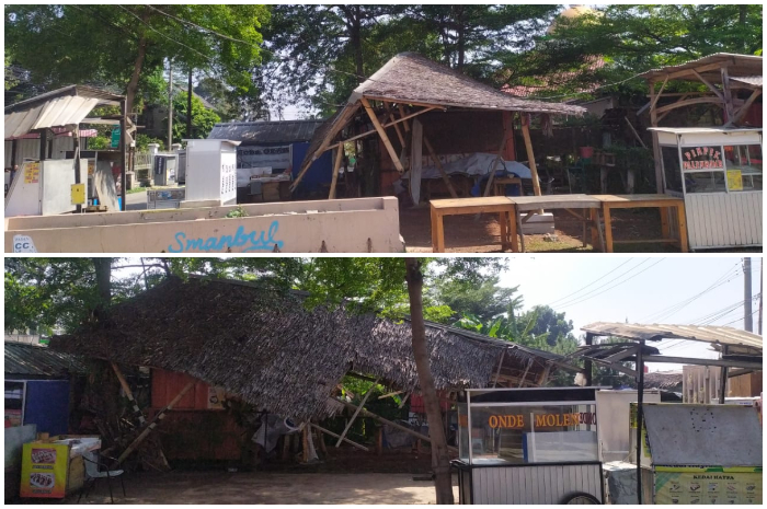 Kondisi sentra UMKM di Cibungbulang, Kabupaten Bogor pasca diterjang angin kencang,