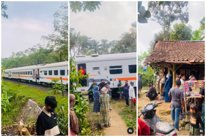 Tangkapan layar saat KA Siliwangi Relasi Cipatat-Sukabumi mogok di tengah perkampungan warga.