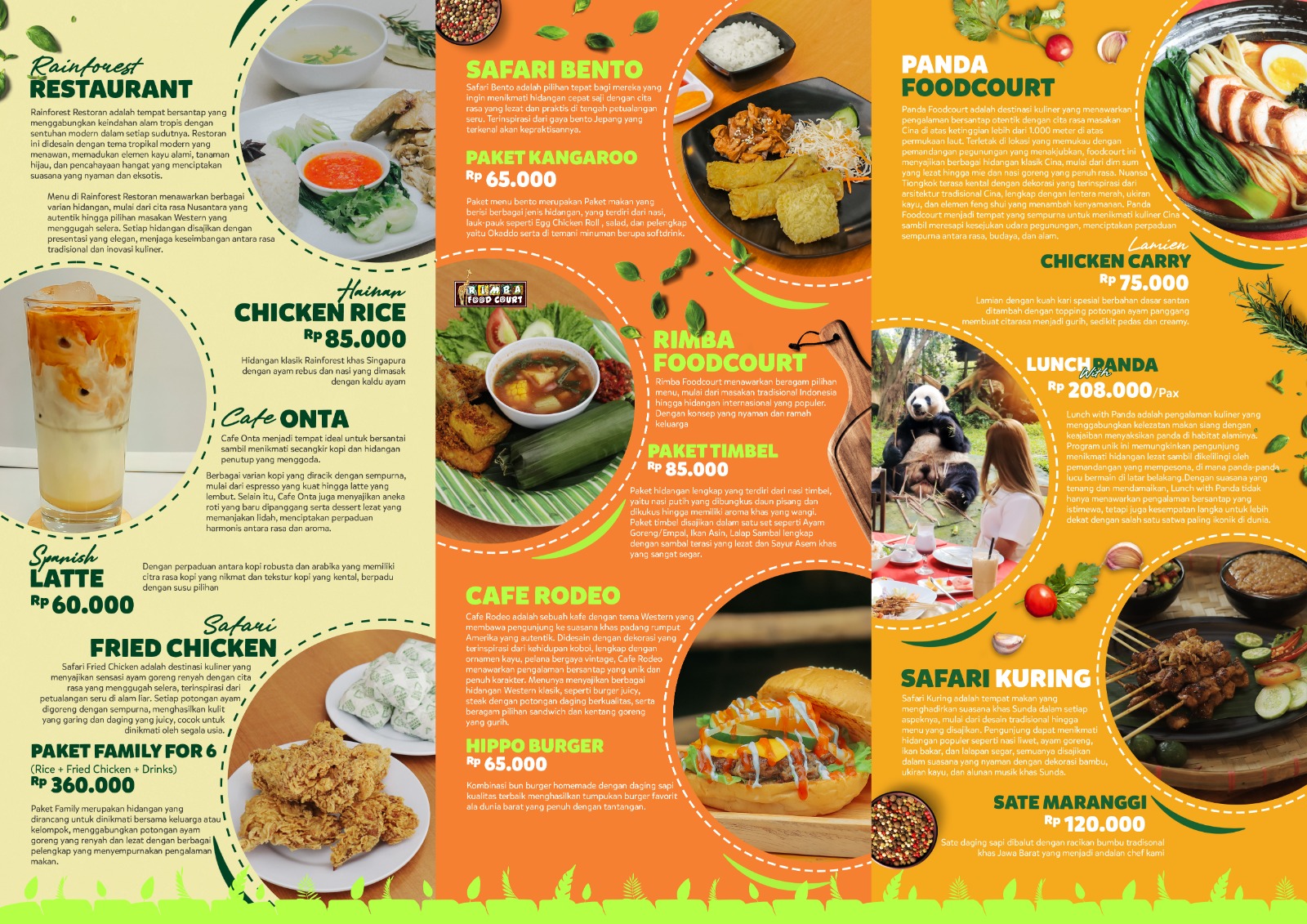 Berbagai menu di stand kuliner di Taman Safari Bogor.