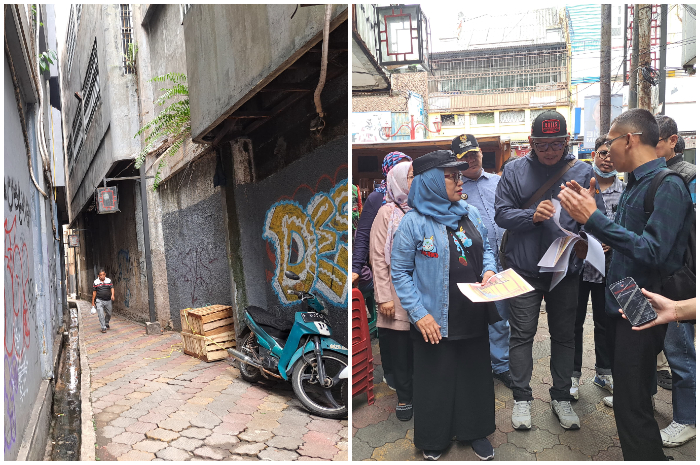 Kondisi terkini Gang Roda III Jalan Surken. Sementar itu, Sekda Kota Bogor saat meninjau Gang Roda 3, 4, dan 5.