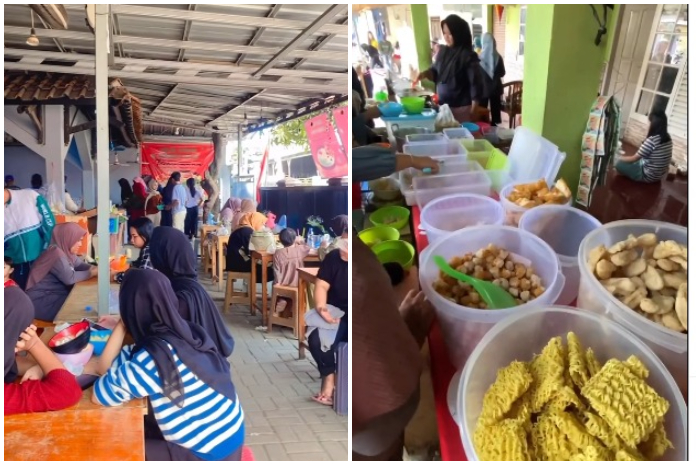 Suasana Seblak Bandung Prasmanan Teh Dewi di Bojonggede, Bogor yang selalu ramai pembeli.