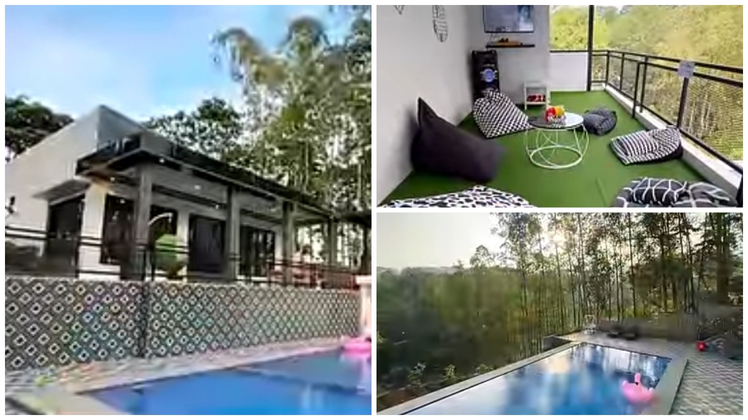 Villa Hitam Putih, terletak di Jalan Legok Selada, Kampung Babakan, Desa Kuta, Kecamatan Megamendung, Kabupaten Bogor.