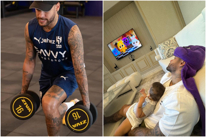 Pesepakbola Brasil, Neymar saat berlatih dan bersama keluarganya.