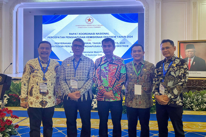 Pj Wali Kota Bogor, Hery Antasari dalam Rapat Koordinasi Nasional Percepatan Penghapusan Kemiskinan Ekstrem 2024. Pemkot Bogor dapat insentif fiskal dari Wapres.