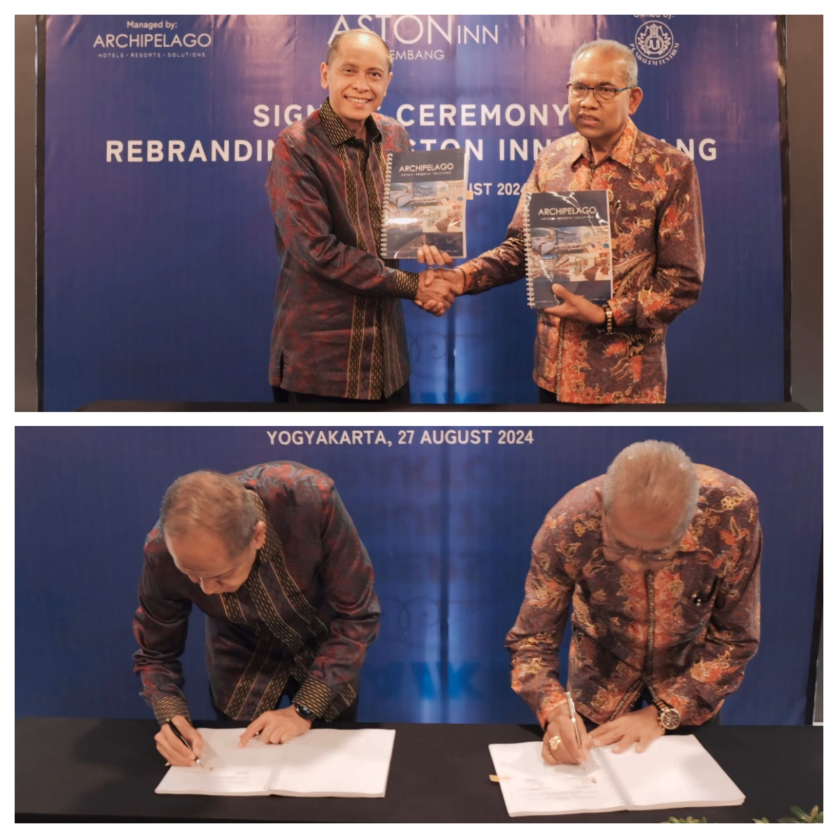 Rebranding Favehotel Rembang menjadi Aston Inn ini, ditandai dengan upacara penandatanganan, Direktur PT Archipelago International Indonesia, pemilik hotel, H. Atna Tukiman.