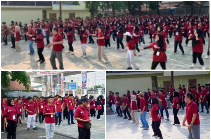Suasana senam bersama di Lapangan Kampus UNB Jl Sholeh Iskandar Km 4 Bogor pada PKKMB hari kedua.