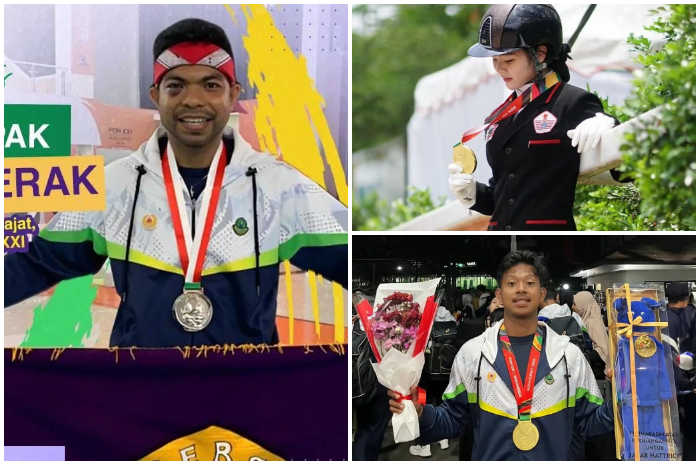 Tiga Mahasiswa Fakultas Hukum Unpak Bogor yang berhasil meraih medali di PON XXI.