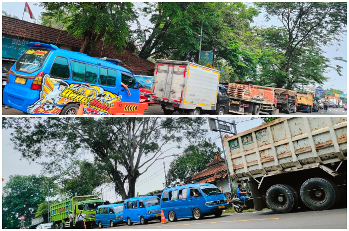 Kendaran terjebak macet di Jalan Raya Dramaga akibat aksi demo depan Kampus IPB University.