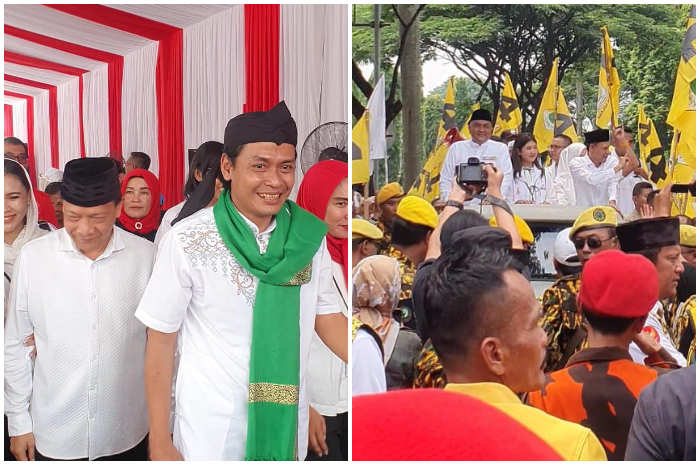 Pasangan Calon Bupati dan Wakil Bupati Bogor saat mendatangi kantor KPU Kabupaten Bogor untuk melangsungkan tahapan deklarasi damai.