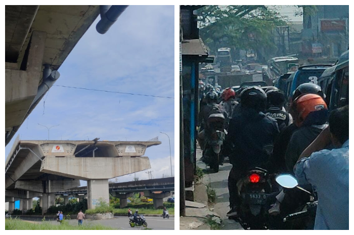 Kondisi Tol BORR dan kemacetan yang setiap hari terjadi di Jalan Raya Parung. Pembangunan Tol Bogor-Serpong, diharapkan bisa atasi kemacetan.