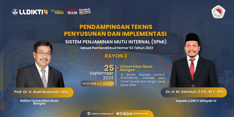 Kegiatan Pendampingan Teknis Penyusunan dan Implementasi SPMI di Auditorium Universitas Nusa Bangsa (UNB) di Bogor&nbsp;pada Rabu (25/9/2024).