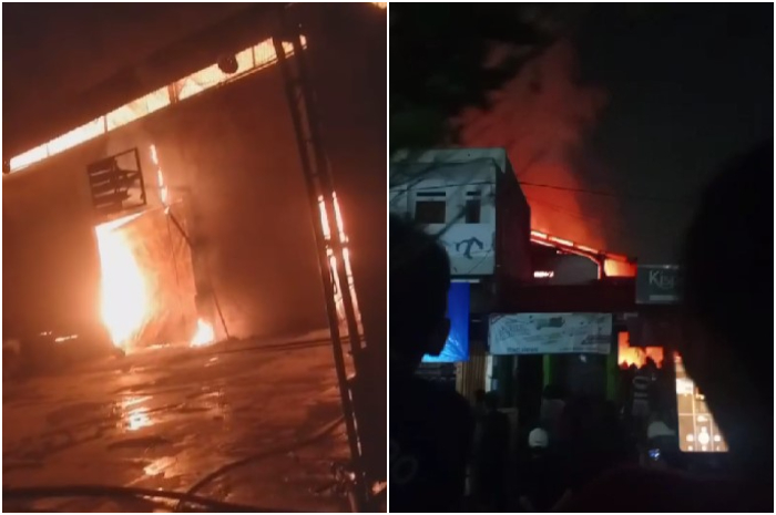 Toko sembako dan Kembang api di depan Pasar Parung Panjang Bogor hangus terbakar, Sabtu (5/10/2024)