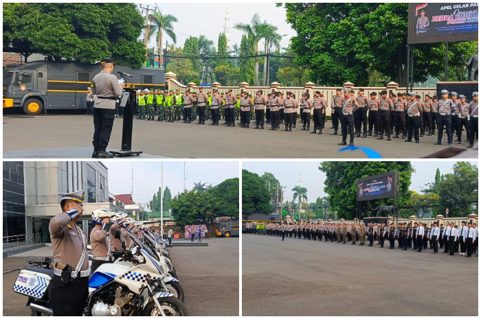 Polisi saat menggelar apel Operasi Zebra Lodaya 2024 di Mako Polres Bogor.