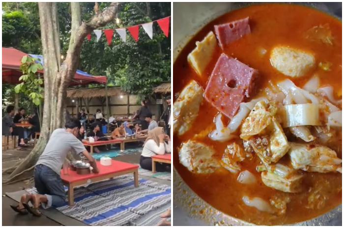 Suasana angkringan seblak di Bojonggede Bogor.