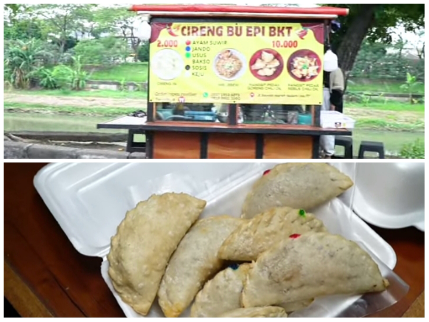 Cireng Bu Epi BKT, yang punya enam varian seperti ayam suwir, keju, jando, usus, bakso, sosis.