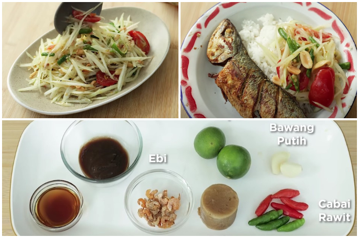 Membuat Som Tam atau Salad Pepaya khas Thailand di rumah.
